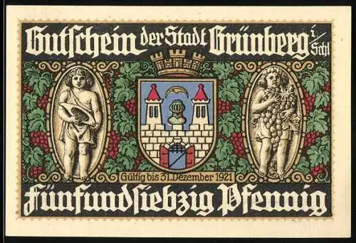 Notgeld Grünberg i. Schlesien 1921, 75 Pfennig, Partie auf der Grünberghöhe
