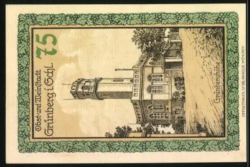 Notgeld Grünberg i. Schlesien 1921, 75 Pfennig, Partie auf der Grünberghöhe