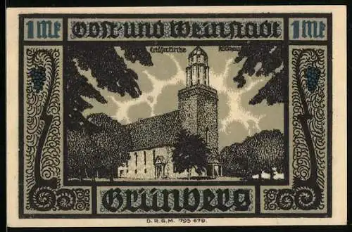 Notgeld Grünberg i. Schlesien, 1 Mark, Wappen und Erlöserkirche