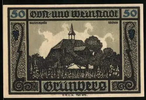 Notgeld Grünberg i. Schlesien, 50 Pfennig, Marienkapelle und Wappen