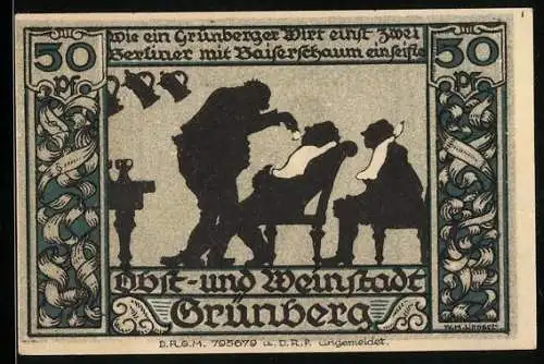 Notgeld Grünberg i. Schlesien, 50 Pfennig, Männer werden rasiert