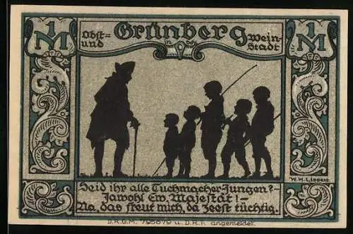 Notgeld Grünberg i. Schlesien, 1 Mark, Tuchmacher-Jungen und König