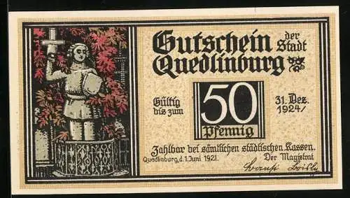 Notgeld Quedlinburg 1921, 50 Pfennig, Klopstocks Geburtshaus und Denkmal