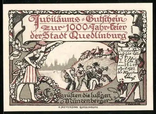 Notgeld Quedlinburg 1921, 50 Pfennig, Die lustigen Münzenberger am alten Tor