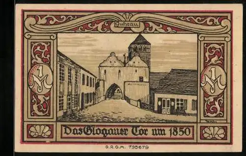 Notgeld Guhrau /Breslau, 1 Mark, Das Glogauer Tor um 1850