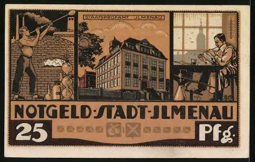 Notgeld Ilmenau 1921, 25 Pfennig, Staatsprüfamt und Glasbläser