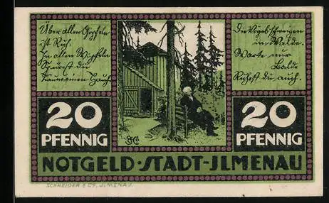 Notgeld Ilmenau 1921, 20 Pfennig, Goethehäuschen im Wald