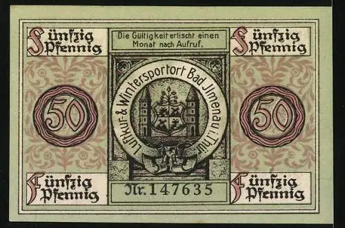 Notgeld Ilmenau 1921, 50 Pfennig, Kickelhahn im Wald