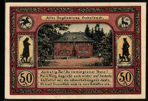 Notgeld Ilmenau 1921, 50 Pfennig, Altes Jagdschloss Gabelbach