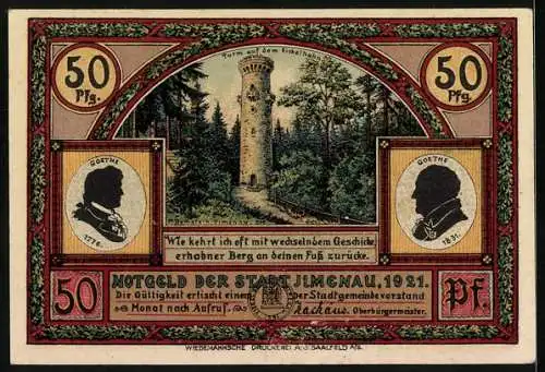 Notgeld Ilmenau 1921, 50 Pfennig, Altes Jagdschloss Gabelbach