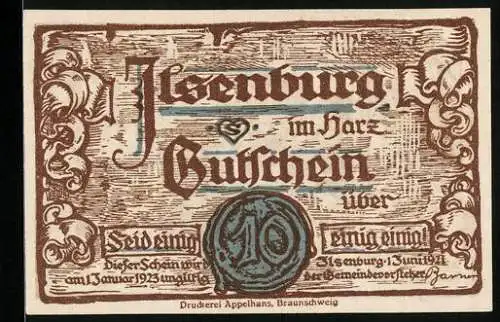 Notgeld Ilsenburg im Harz 1921, 10 Pfennig, Alter Steinturm