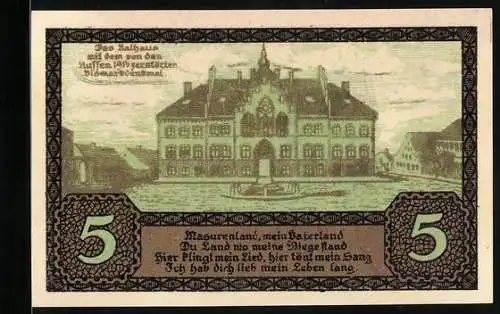 Notgeld Johannisburg /Ostpr. 1920, 5 Pfennig, Das Rathaus