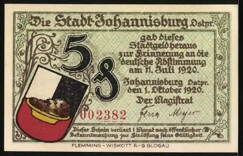 Notgeld Johannisburg /Ostpr. 1920, 5 Pfennig, Das Rathaus