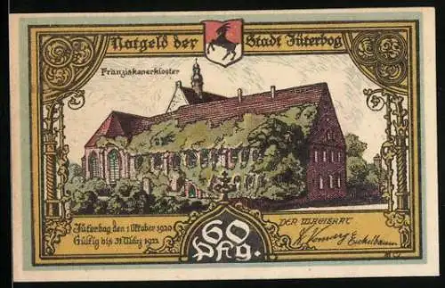 Notgeld Jüterbog 1920, 60 Pfennig, Franziskanerkloster, Marienkloster