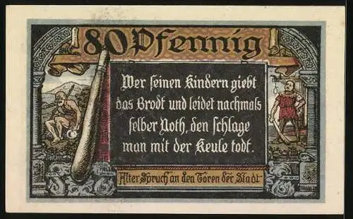 Notgeld Jüterbog 1920, 50 Pfennig, Zinnaer Tor, Dammtor, Neumarkt Tor