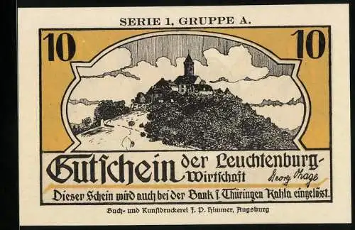 Notgeld Kahla /Thüringen, 10 Pfennig, Die Leuchtenburg, Hexe auf ihrem Besen, Walpurgisnacht
