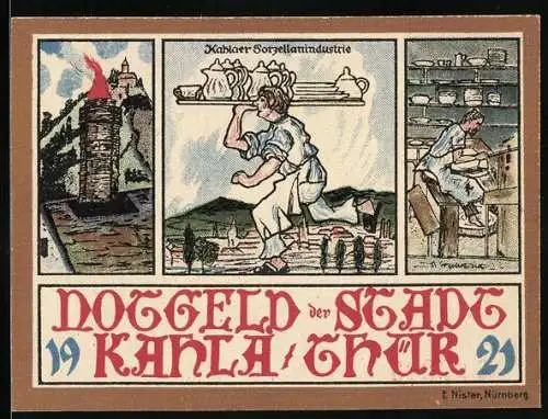 Notgeld Kahla /Thür. 1921, 25 Pfennig, Kahlaer Porzellanindustrie, allegorische Frauenfigur