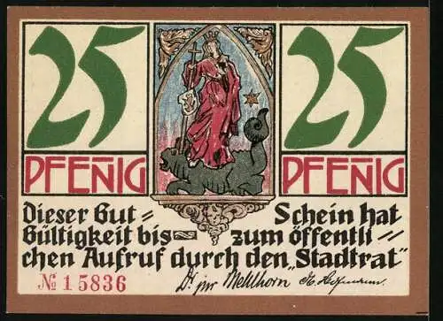 Notgeld Kahla /Thür. 1921, 25 Pfennig, Kahlaer Porzellanindustrie, allegorische Frauenfigur