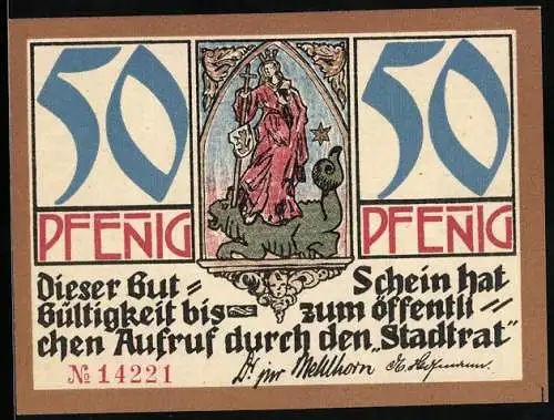 Notgeld Kahla /Thür. 1921, 50 Pfennig, Altes oberes Tor