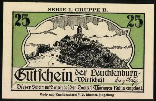 Notgeld Kahla /Thüringen, 25 Pfennig, Hexe und die Leuchtenburg, Walpurgisnacht