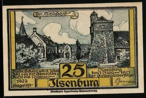 Notgeld Ilsenburg 1921, 25 Pfennig, Partie im Schlosshof