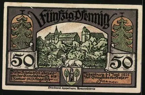 Notgeld Ilsenburg 1921, 50 Pfennig, Schloss und Klosterkirche