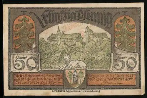 Notgeld Ilsenburg 1921, 50 Pfennig, Klosterkirche und Schloss