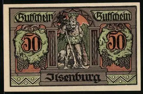 Notgeld Ilsenburg 1921, 50 Pfennig, Schloss und Klosterkirche, Hirsch