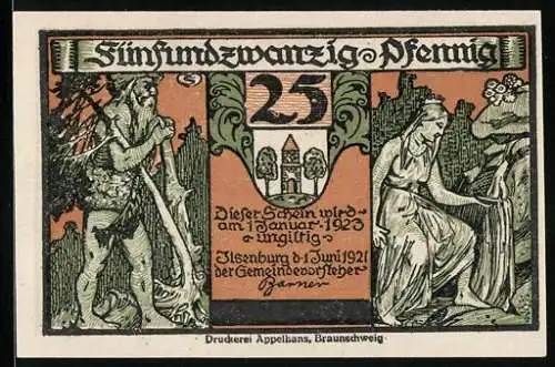Notgeld Ilsenburg 1921, 25 Pfennig, Hexe guckt der Eule ins Nest
