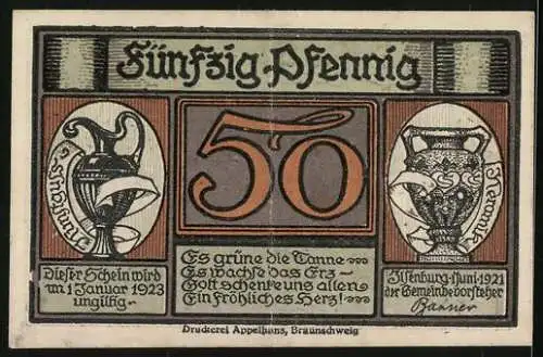 Notgeld Ilsenburg 1921, 50 Pfennig, Rehe und Hirsch auf der Weide