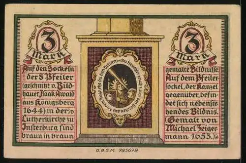 Notgeld Insterburg, 3 Mark, Bildnis in der Lutherkirche