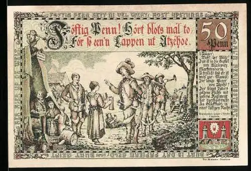 Notgeld Itzehoe 1920, 50 Pfennig, Die Soldaten im Camp