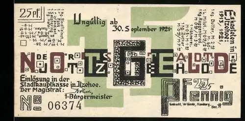 Notgeld Itzehoe 1921, 25 Pfennig, Mann ertrinkt in den Wellen