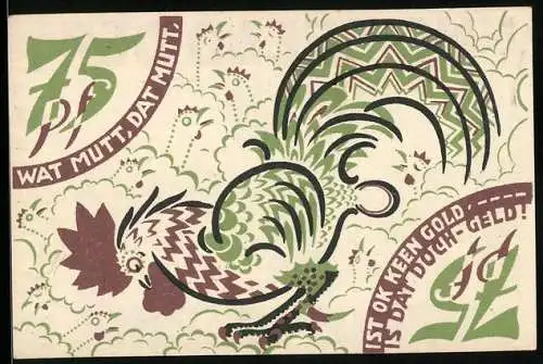 Notgeld Itzehoe 1921, 75 Pfennig, Ein Hahn legt ein Ei