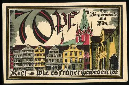 Notgeld Kiel 1921, 70 Pfennig, Herbstwoche für Kunst und Wissenschaft, Rathaus und Kirche