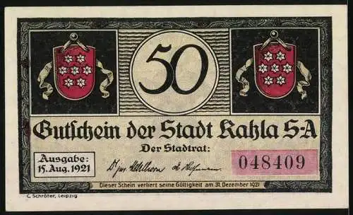 Notgeld Kahla /S.-A. 1921, 50 Pfennig, Muck mit seiner Gitarre