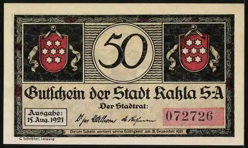 Notgeld Kahla /S.-A. 1921, 50 Pfennig, Muck mit seiner Gitarre