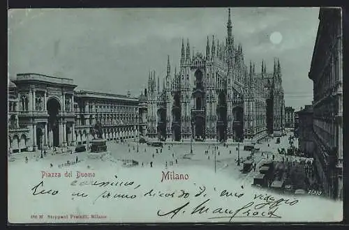 Mondschein-AK Milano, Piazza del Duomo