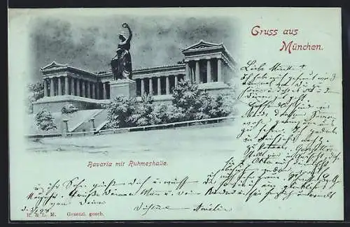 Mondschein-AK München, Bavaria mit Ruhmeshalle
