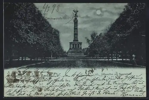 Mondschein-AK Berlin, Siegesallee mit Siegessäule