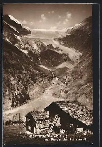 AK Weisshorn und Biesgletscher bei Zermatt