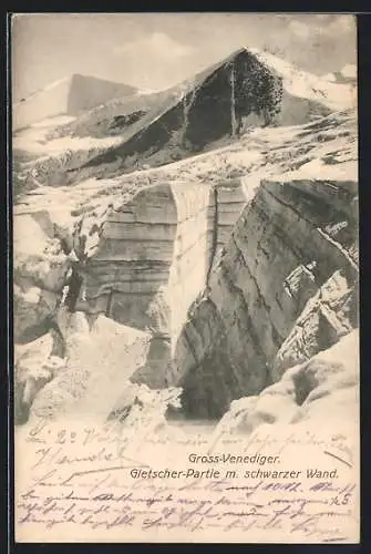 AK Gross-Venediger, Gletscher-Partie m. schwarzer Wand