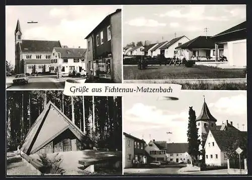 AK Fichtenau-Matzenbach, Strassenpartie mit Kirche, Neubauten