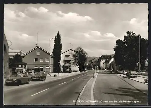 AK Esslingen-Mettingen, Cannstatter Str. mit Bahnhofvorplatz