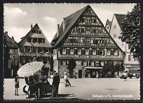 AK Esslingen a. N., Marktplatzpartie mit Seifenfabrikation Alfred Kielmeyer