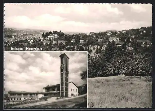 AK Esslingen-Hegensberg / Neckar, Ortsansicht mit Kirche