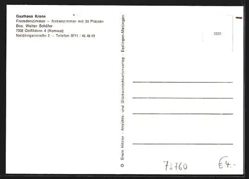 AK Ostfildern /Kemnat, Gasthaus Krone, Bes. Walter Schäfer, Neidlingerstrasse 2