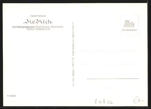 AK Hettigenbeuern /Buchen, Hotel-Pension Diedrich mit Freibad im Wald