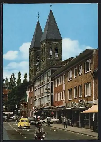 AK Gronau /Westf., Strassenpartie mit St. Antonius Kirche