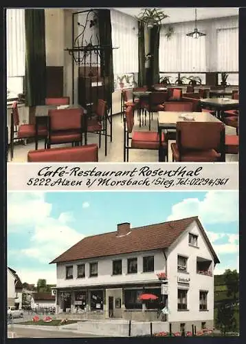 AK Alzen b. Morsbach, Café-Restaurant Rosenthal, Innenansicht vom Speiseraum